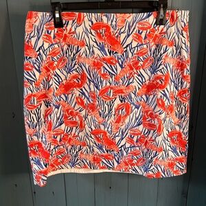 Talbots White Stretch Skirt with Red Lobster and Blue Seaweed Print | Size 12